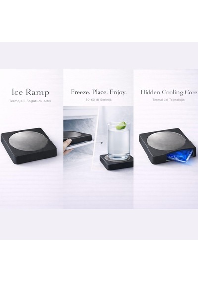 Iceramp Siyah Ehlikeyf, Ice Ramp Bardak Soğutucu Altlık Termojelli, Paslanmaz Çelik, Donarak Soğutan Diğer