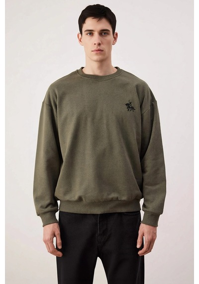Benerly Erkek Bisiklet Yaka Düşük Kol Uzun Kol Sweatshirt Fonksiyonel Day Haki