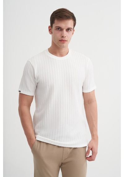 Cazador Erkek Bisiklet Yaka Örme Desen T Shirt 40510 Beyaz