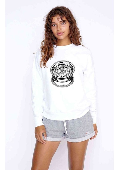 Bbs Jant Baskılı Beyaz Kadın Sweatshirt