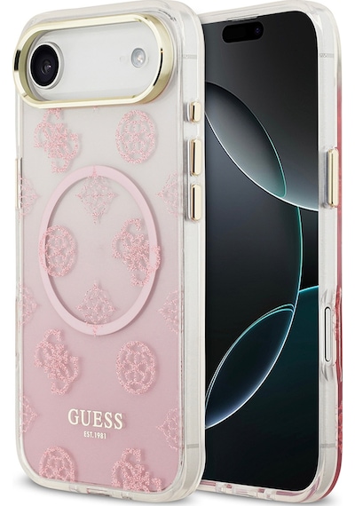 Apple Uyumlu iPhone 17 Air Kılıf Guess Lisanslı M-safe Özellikli Simli Peony Desenli Silikon Kapak Pembe Pembe