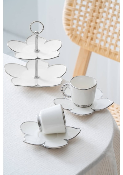 Acar Joyce 2 Kişilik Standlı Kahve Fincan Takımı Silver - 90 Ml Beyaz/silver