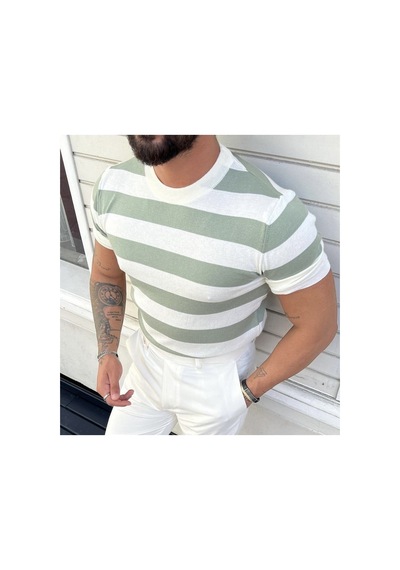 Cool Tarz Erkek Beyaz-su Yeşili Normal Kalıp Triko T-shirt Beyaz-su Yeşili Beyaz-su Yeşili