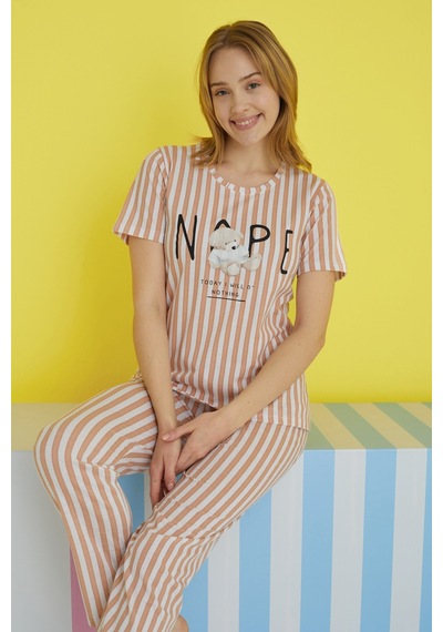 Siyah İnci Örme Pijama Takım 24103161 Vizon