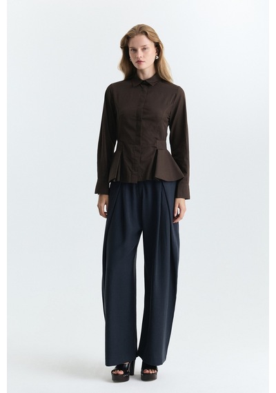 Antioch Peplum Poplin Gömlek Kahve