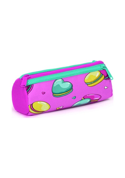 Coral High Kids Açık Pembe Makaron Desenli Üç Bölmeli Kalem Çanta
