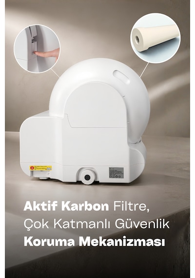 Akıllı Otomatik Kedi Tuvaleti, Wifi Ve Bluetooth Kontrollü Ve Ir Güvenlik Sensörlü, Koku Giderici Karbon Filtreli - Uygulama İle Kontrol Edilebilir