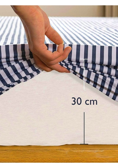 120 Cm X 200 Cm Çizgili Dokuma Kumaş Lastikli Fitted Çarşaf Takımı