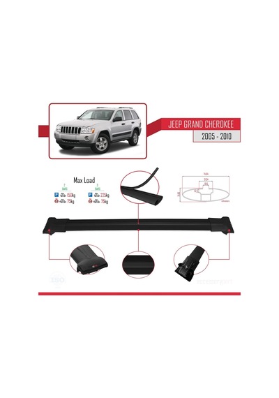 Jeep Grand Cherokee 2005-2010 Arası İle Uyumlu Fly Model Ara Atkı Tavan Barı Siyah