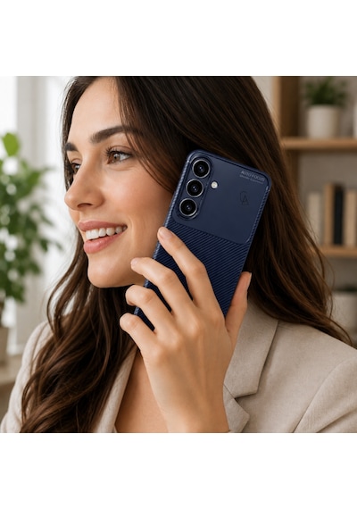 Samsung Galaxy S26 Fe Uyumlu Kılıf Karbon Tasarım Kamera Korumalı Silikon Telefon Kılıfı Kapak Lacivert