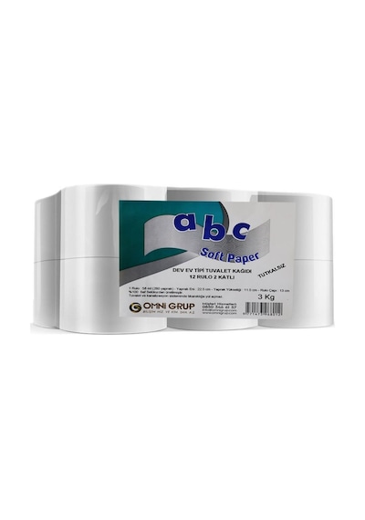 Abc Soft Dev Ev Tipi Tuvalet Kağıdı 12 Rulo 3 KG