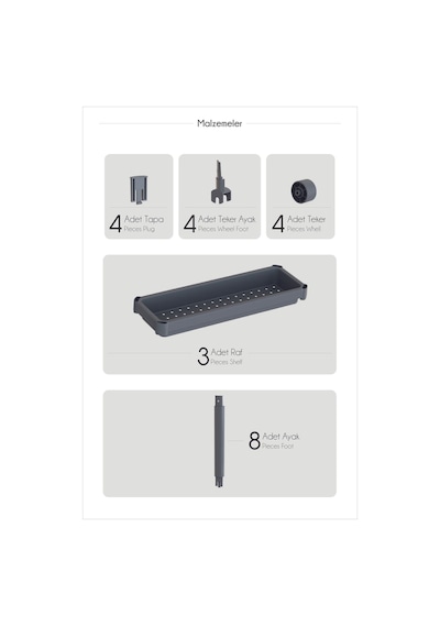 Flex Elite Pro 3 Katlı Beyaz Tekerlekli Çok Amaçlı Raf Ünitesi Banyo, Mutfak & Organizer - S-75 Beyaz