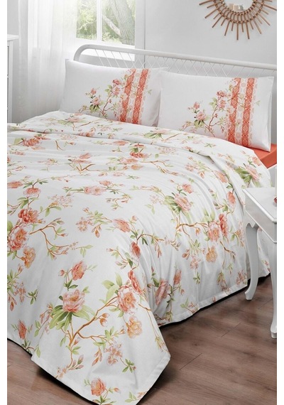 Özdilek Ranforce Tek Kişilik Pike Takımı Living Roses Turuncu