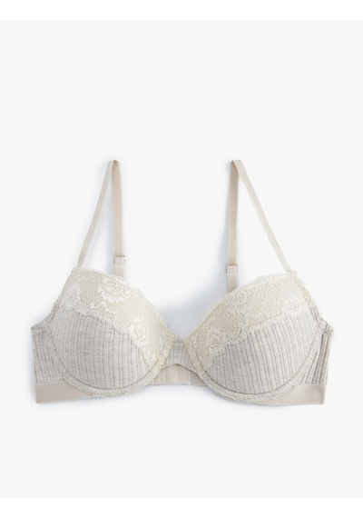 Koton Dantelli Push Up Sütyen Dolgulu Balenli Kaplı Bej 5wlk10025mk Ekru