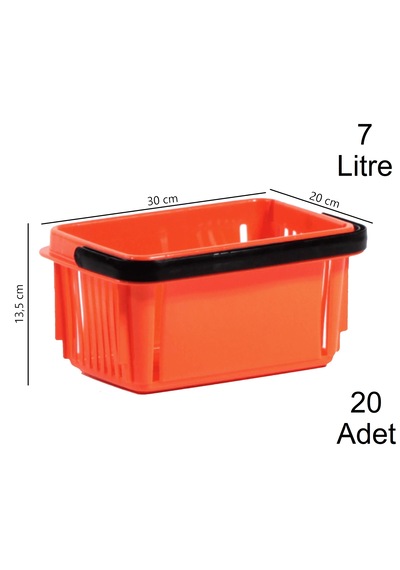 7 Litre Plastik Kozmetik Alışveriş El Sepeti Turuncu 20 Adet / En:20 Boy:30 Yükseklik:13,5 Cm Turuncu