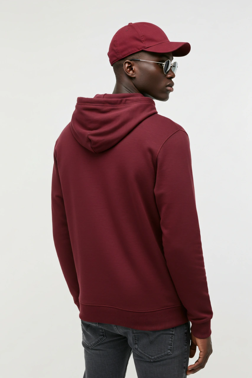 Erkek Oversize %100 Pamuk Yüksek Kalite Erkek Kapüşonlu Sweatshirt Bordo