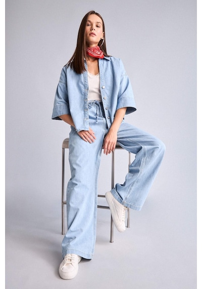 Defacto Wıde Leg Yüksek Bel Mavi Jean Pantolon I0051ax26hsnm85 İndigo-nm85