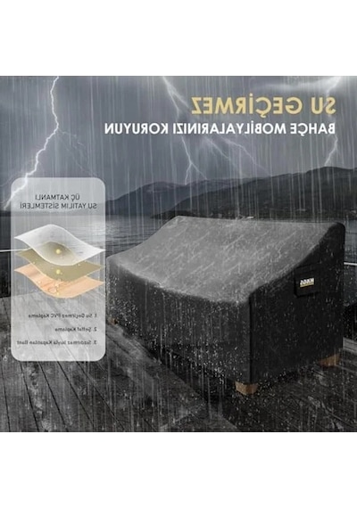 Su Geçirmez Bahçe Mobilya Kılıfı, Çift Kişilik Koltuk Koruma Örtüsü, 230-105-80cm - Siyah Açık Altın