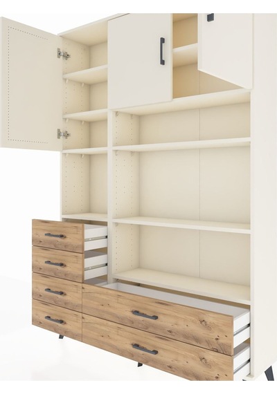 Arges Dolap 9 Raflı 6 Çekmeceli 3 Kapaklı 132x30x195 Aytaşı-aytaşı/çam Aytası/atlas Çam