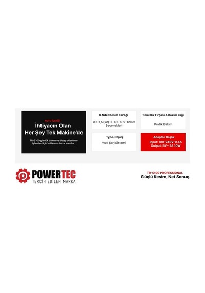 Powertec Tr-5100 Göstergeli Ayarlanabilir 9000 Rpm Hız Kaydırmaz Gövdeli Tıraş Makinesi Kırmızı