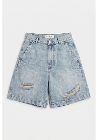 it's basic Kadın Kot Rengi 12s6-32 Skater Fit Denim Bermuda Şort