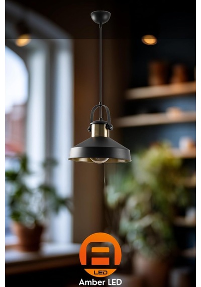 Metal Gövdeli Tekli Sarkıt Avize Modern Mutfak Ve Salon İçin E27 Uyumlu, Siyah-2571 Diğer