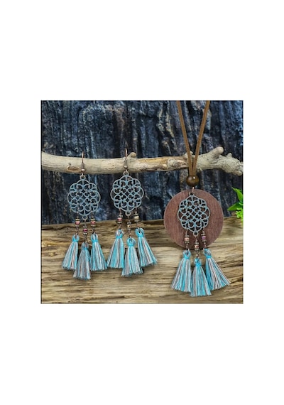 Yıwu 3 Parça Vintage Bohemian Etnik Tarz Kadın Takı Seti, Antika Bronz Oymalı Mavi Karışık Renk Mavi Tonları Ve Ahşap Yıwu 3 Parça Vintage Bohemian Etnik Tarz Kadın Takı Seti, Antika Bronz Oymalı Mavi Karışık Renk Mavi Tonları Ve Ahşap