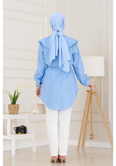 Sevitli Beli Bağcık Detaylı Geniş Yaka Tunik-bebe Mavi-4990 Bebek Mavisi