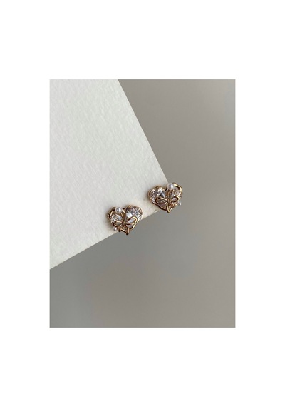 Çelik Rose Gold Kristal Taşlı Kalp Wishes Küpe -kararma Yapmaz- Altın