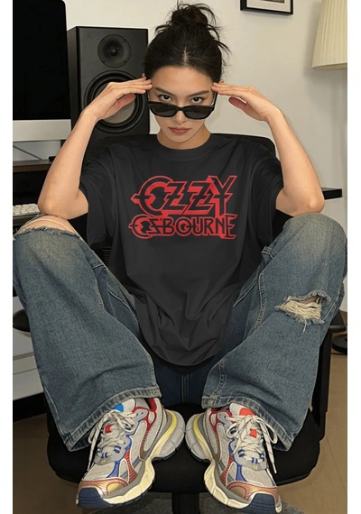 Ozzy Osbourne Black Sabbath Rapper Şarkıcı Baskılı Unisex Oversiz Siyah