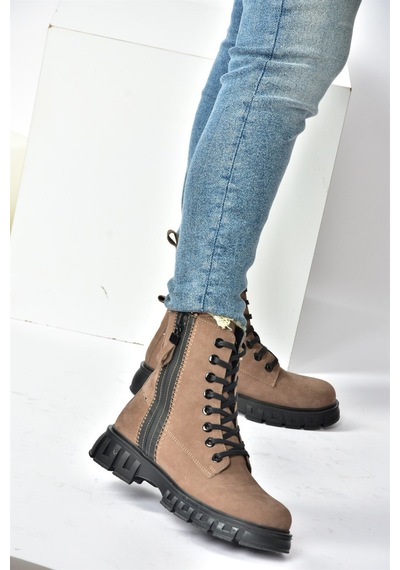 Fox Shoes Vizon Hakiki Deri Nubuk Günlük Kadın Bot N555102801 Vizon