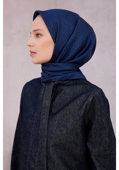 BELLİ Çiçek Desen İpek Twill Eşarp 4203d01 Lacivert -05