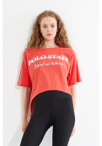 Kadın Baskılı Oversize T-shirt Oranj Turuncu