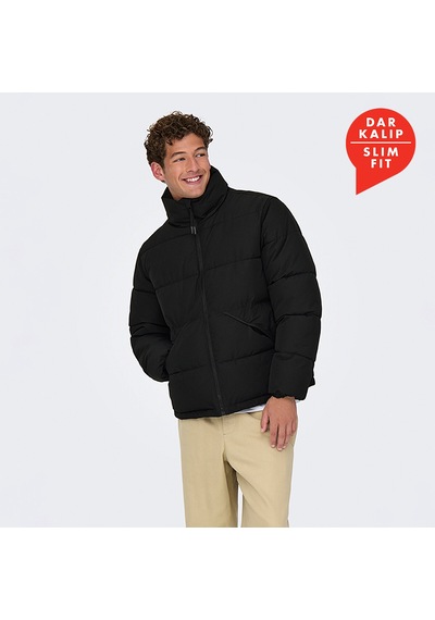 Only & Sons Only&sons Pack Life Puffer Erkek Siyah Dik Yaka Mont Siyah
