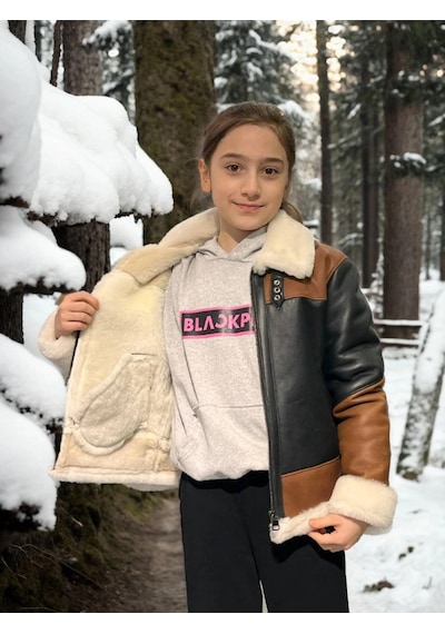 Ertaştrendstore Çocuk Yakalı Parçalı Kürk - Kahve Çok Renk
