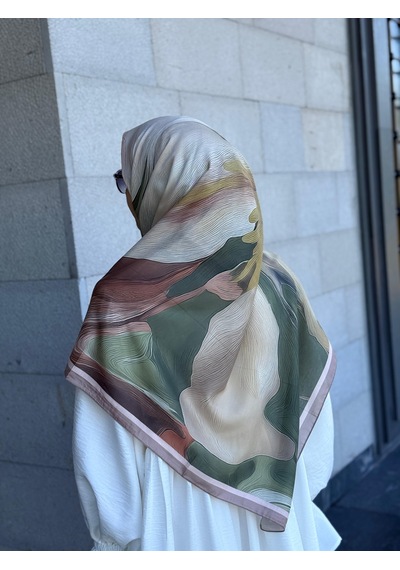 Qalortex Scarf Pamuklu Amber Desen Eşarp-haki