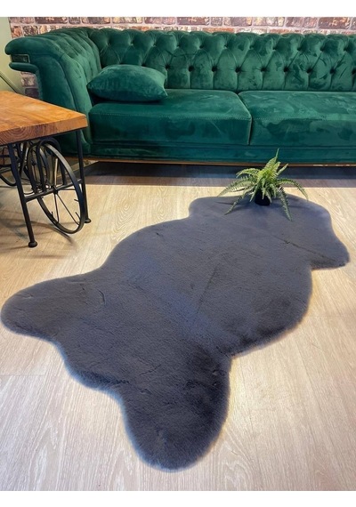 Aries Home Tavşan Tüyü Antrasit Yumuşak Makinada Yıkanabilir Kaymaz Ve Toplanmaz Süet Taban Post Halı Antrasıt