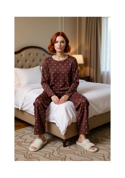 Ersefa Kadın Puantiye Detaylı Bisiklet Yaka Pijama Takımı Fonksiyonel Da Kahverengi Ersefa Kadın Puantiye Detaylı Bisiklet Yaka Pijama Takımı Fonksiyonel Da Kahverengi