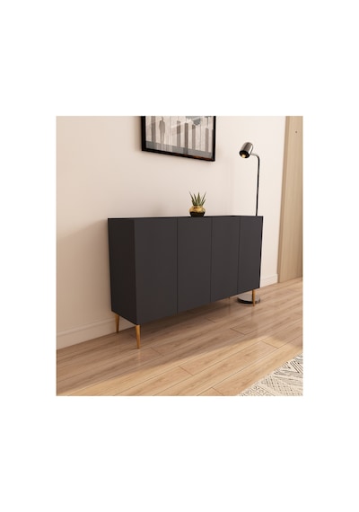 Serel 120 Cm Konsol, Tv Ünitesi, Çok Amaçlı Dolap - Antrasit-altın Çok Renkli