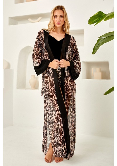 Lapieno Mayo Üzerine Tek Pareo Kimono 4824 Leopar Siyah01 Siyah01