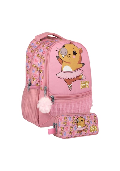 Capybara Pembe Kız Çocuk Balerin Capybara Desenli İlkokul Çantası Ve Kalemlik Seti - Setcpb5215c
