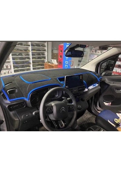 2021+ Modellerine Uygun Citroen Berlingo Torpido Koruma Halısı Kenar Renk Mavi