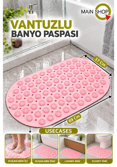 Kaydırmaz Duşakabin Banyo Ve Duş Paspası Masajlı Vantuzla Yapışır 37 X 69 Cm M-142 Pembe