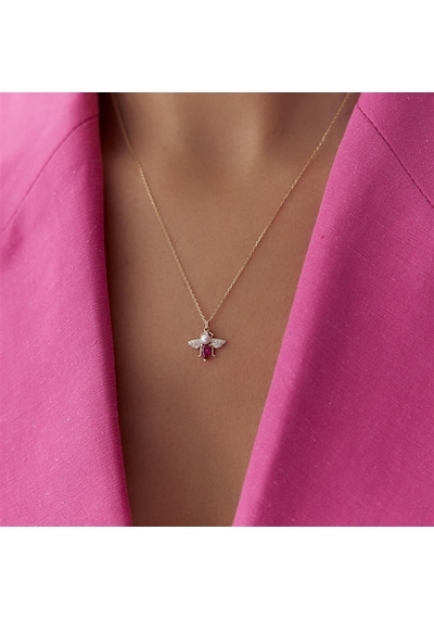 Renkli Taşlı Minimal Altın Arı Kolye