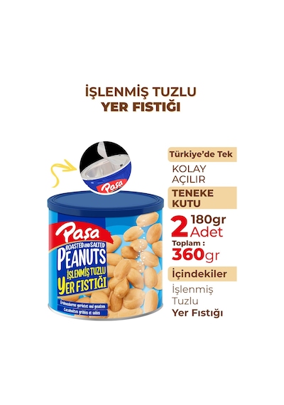 Paşa Kuruyemiş Kavrulmuş Yer Fıstığı Teneke Kutu Tuzlu 2 x 180 G