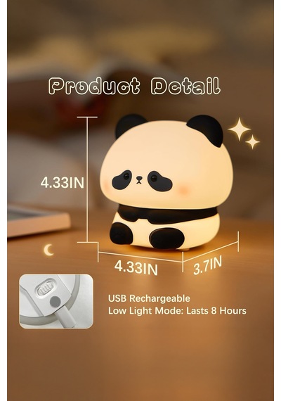 Rgb Işıklı Dokunmatik Panda Gece Lambası Silikon Yumuşak Malzeme, Renk Değiştiren Çocuk Gece Lambası Beyaz