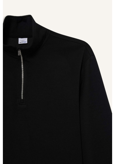 Defacto Oversize Geniş Kalıp Yarım Fermuarlı Modal Sporcu Sweatshirt D7126AX25SP Siyah