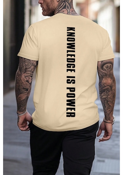 Unisex Knowledge İs Power Baskılı Tasarım Tshirt Bej