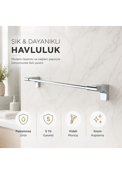 Alper Banyo F1 Model Lüx Krom Paslanmaz Uzun Havlu Askısı, 40 Cm,