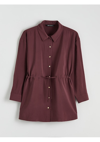 Lcw Modest Bordo Büzgülü Kadın Gömlek Tunik